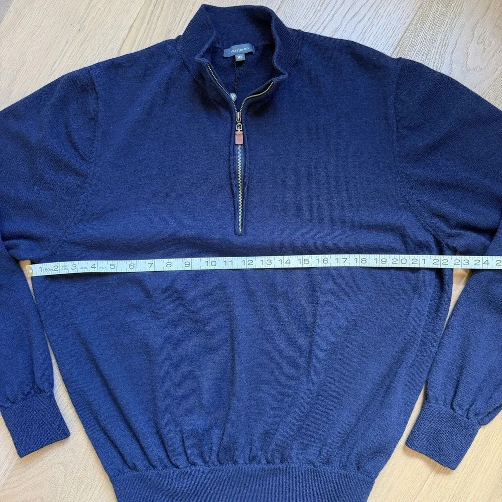 TURTLESON 100% Extra Fine Merino Wool Quarter Zip Men's Navy Blue Sweater XL